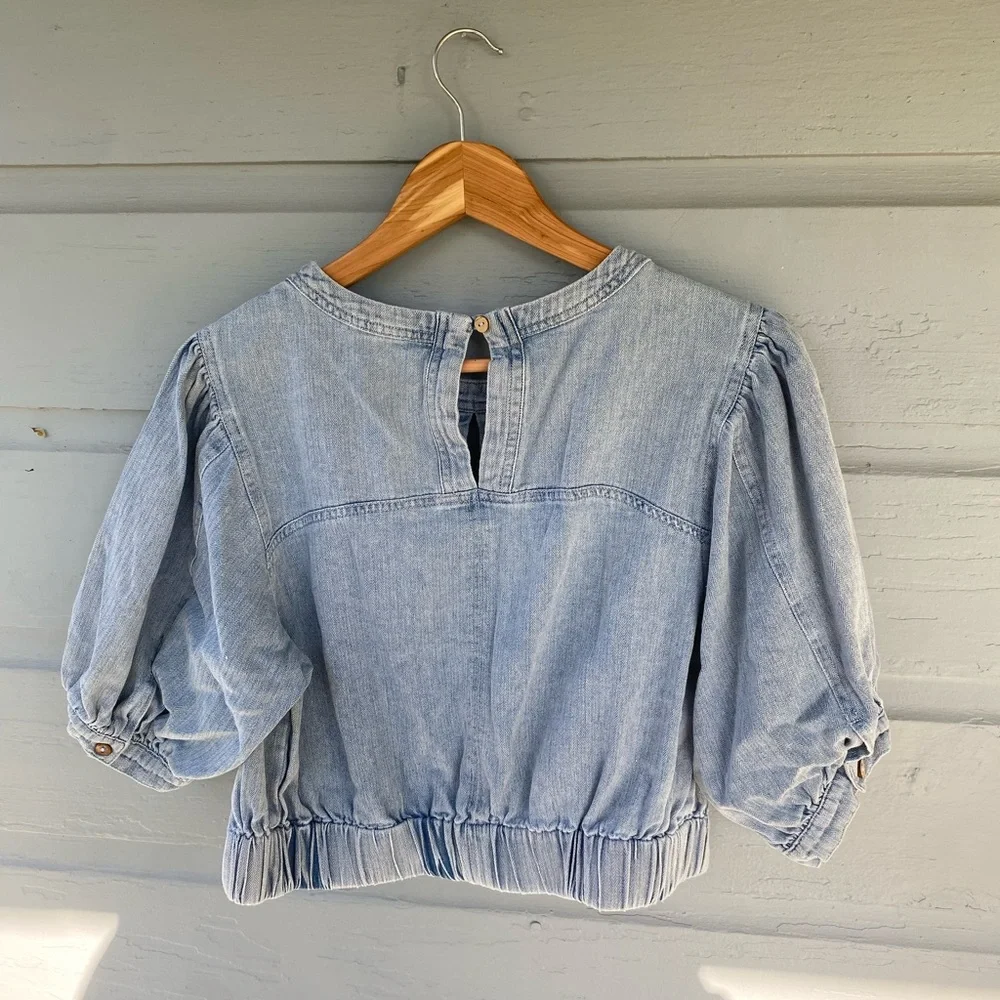 Oli & Hali Light Blue Denim Crop Top Medium - Picture 3 of 4